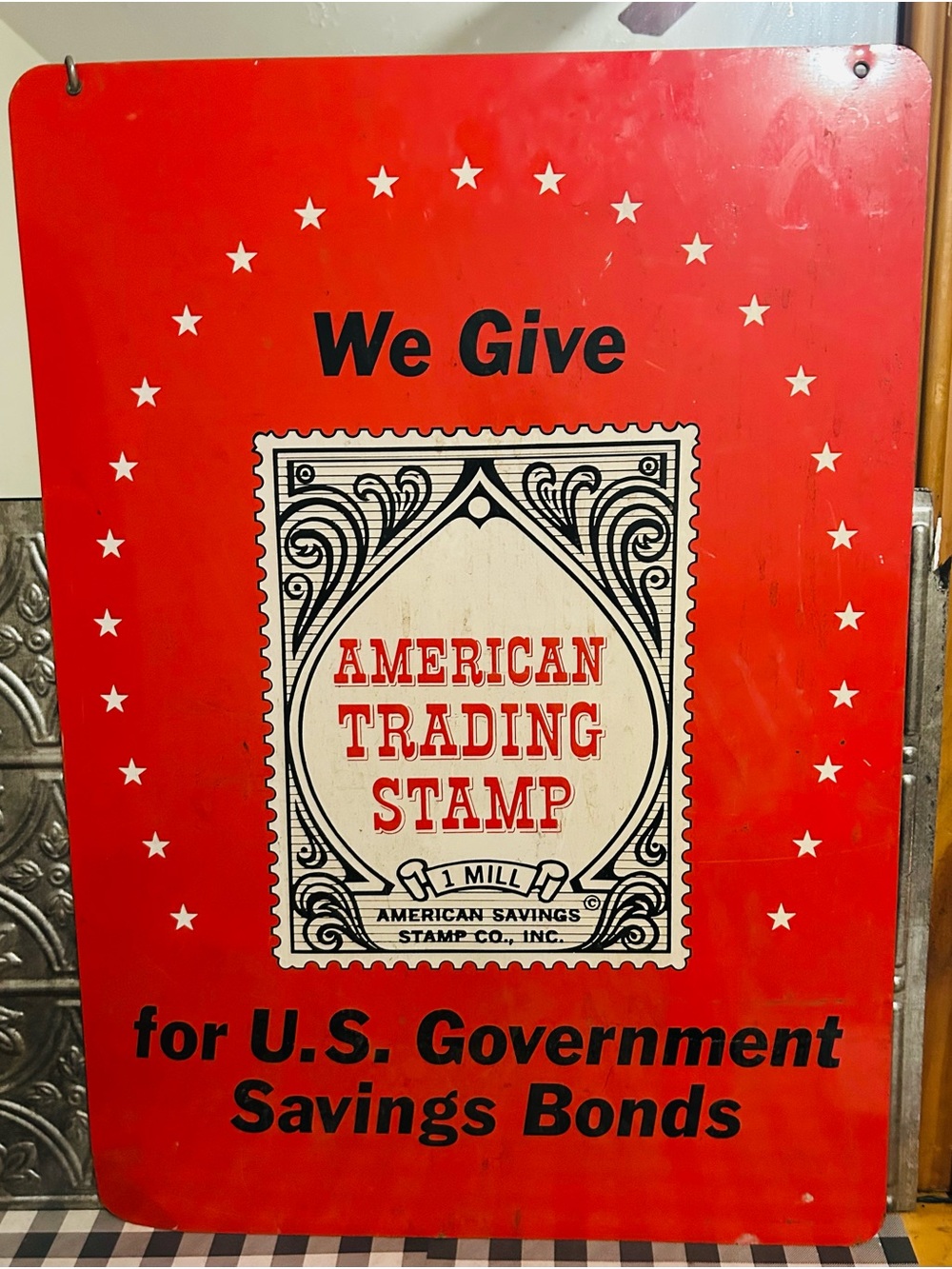 American Trading Stamp Red Decorative Wall Sign